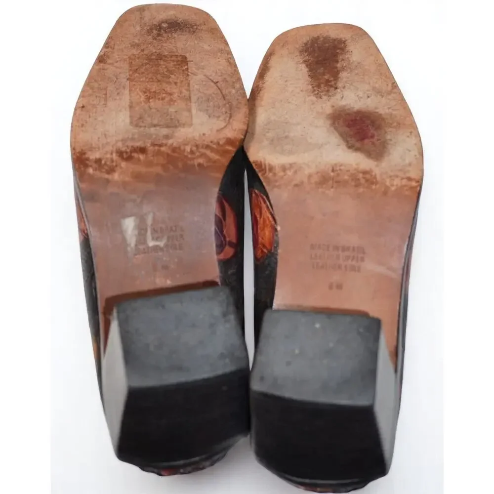Vintage Floral Tooled Leather Mules Women 8 Handmade Brazil - Picture 8 of 10